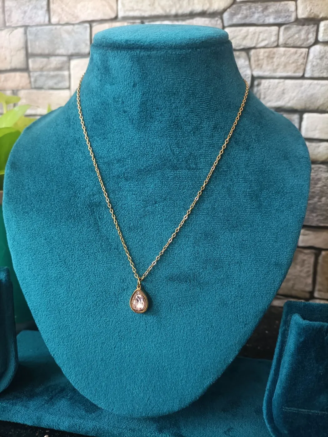Rosewater teardrop pendent necklace